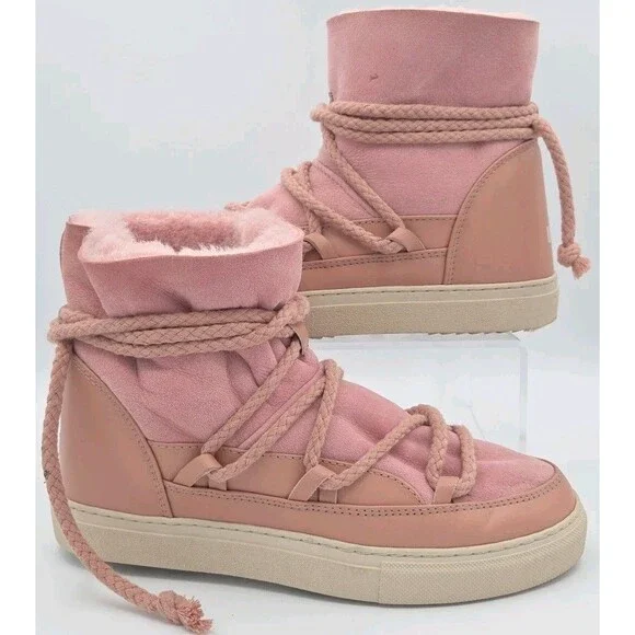 Inuikii Rose Pink Classic Sneaker Womens Size 9 Snow Shearling Boots Lace Up EUC - Picture 1 of 9